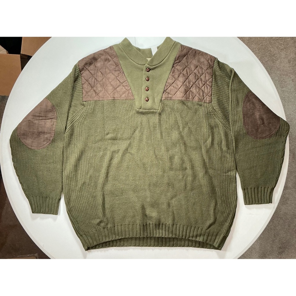 Boulder Creek Henley Sweater 4XL Big Tall Green Quilted  Elbow Patch Rugged
